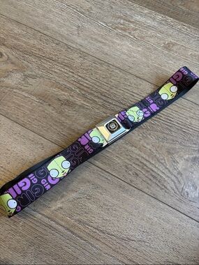 Y2K Invader Zim GIR Buckle-Down Cadillac Seatbelt Belt w Cartoon Character Print